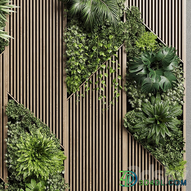 Vertical Wall Garden With Wooden frame collection of houseplants indoor 41