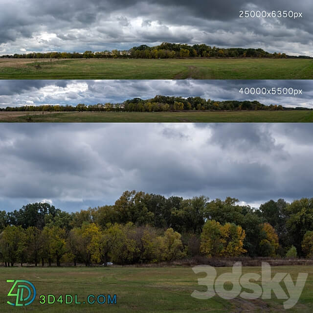 Cloudy panorama with autumn trees. 2 pcs 3D Models