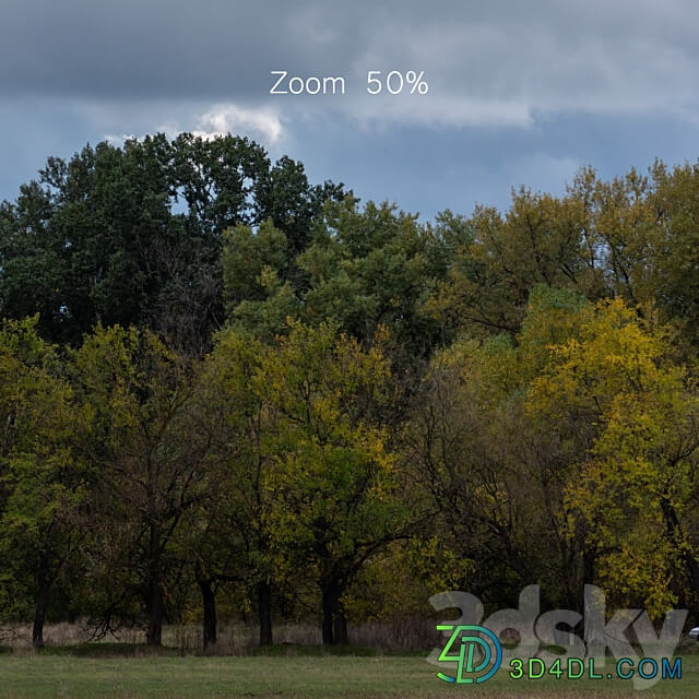 Cloudy panorama with autumn trees. 2 pcs 3D Models