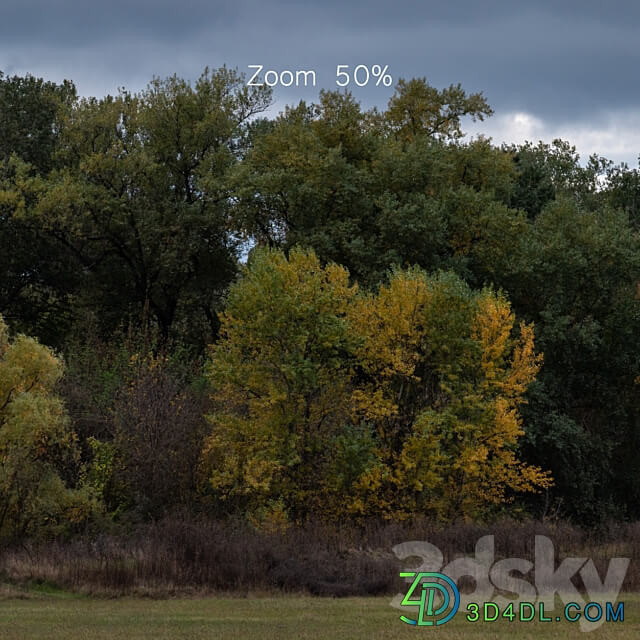 Cloudy panorama with autumn trees. 2 pcs 3D Models