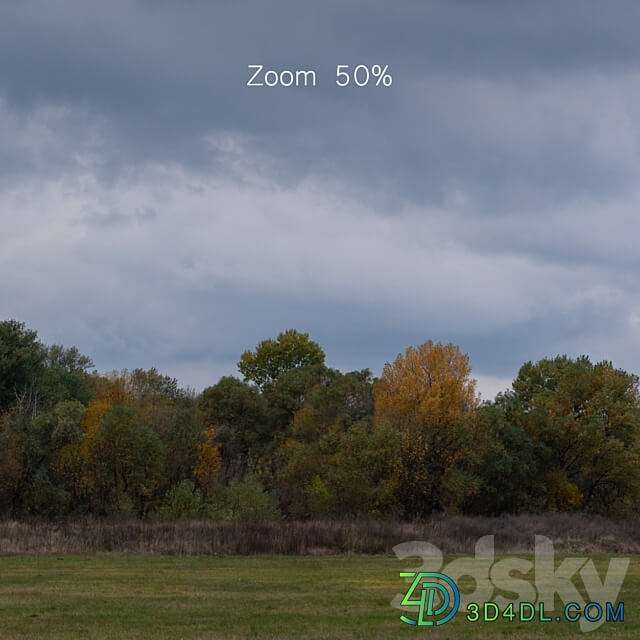 Cloudy panorama with autumn trees. 2 pcs 3D Models