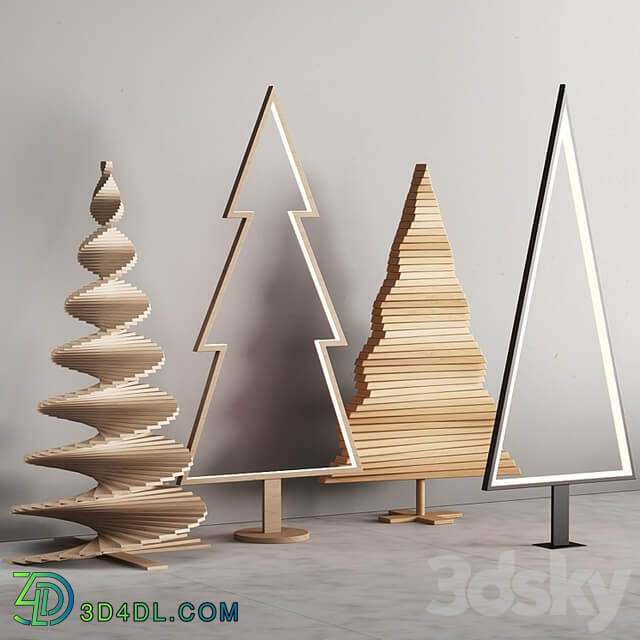 035 Modern christmas trees 01 wood and light