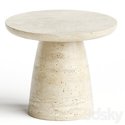 Contemporary Minimal Round Coffee Side Table in Travertine Stone Natural Pores 