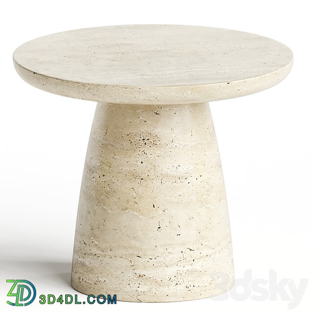 Contemporary Minimal Round Coffee Side Table in Travertine Stone Natural Pores