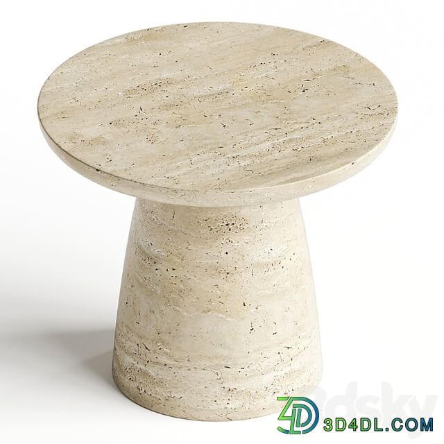 Contemporary Minimal Round Coffee Side Table in Travertine Stone Natural Pores