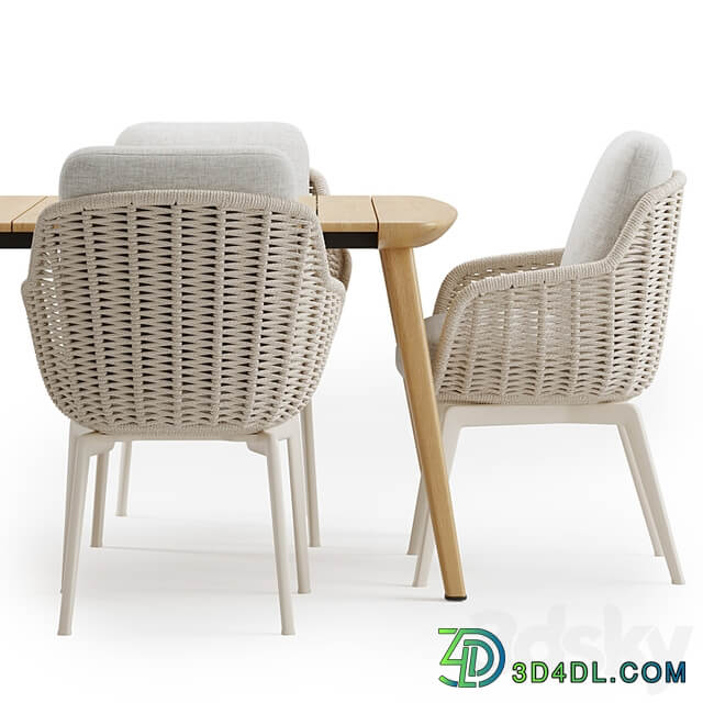 Outdoor Garden Woven Dining Set Belt Cord