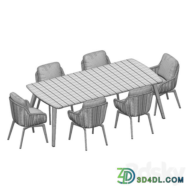 Outdoor Garden Woven Dining Set Belt Cord