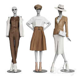 Set of classic women&#39;s clothing on mannequins 