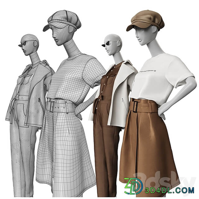 Set of classic women&#39;s clothing on mannequins