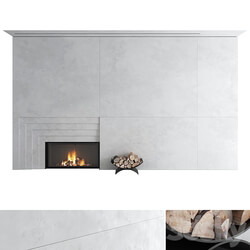 Decorative wall with fireplace set 42 