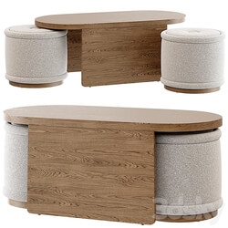 Union Oval Nesting Coffee Table with Stools 