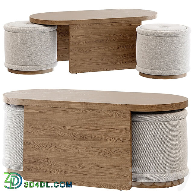 Union Oval Nesting Coffee Table with Stools