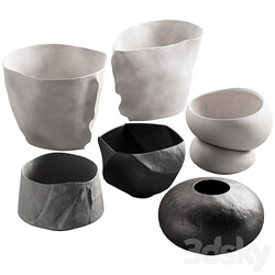 302 decorative vases and pots 02 deformed folded relief vase 