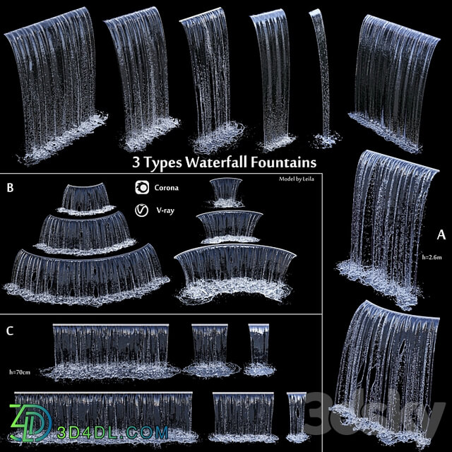 3 types of waterfall Fountains cascade in different sizes