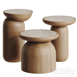 Mezcalitos Set Contemporary White Oak Limestone Side Table by SinCa Design 