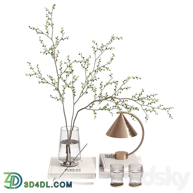 Decorative set with branches and Meridian Lamp