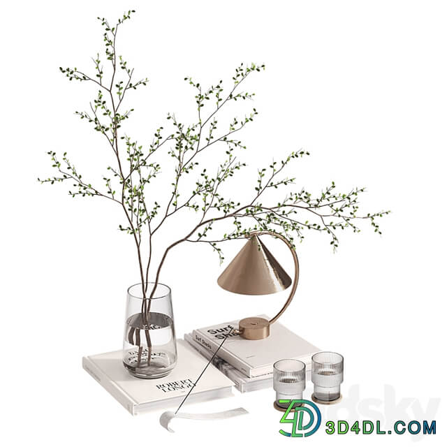 Decorative set with branches and Meridian Lamp