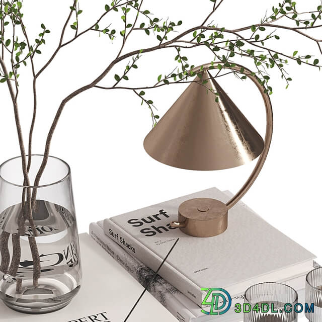 Decorative set with branches and Meridian Lamp