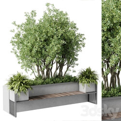Urban Environment Urban Furniture Green Benches With tree 41 