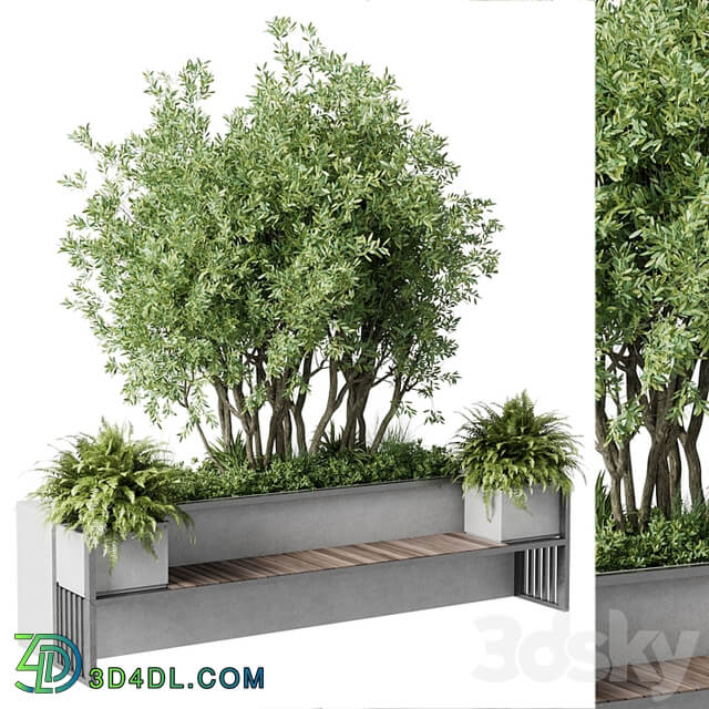 Urban Environment Urban Furniture Green Benches With tree 41