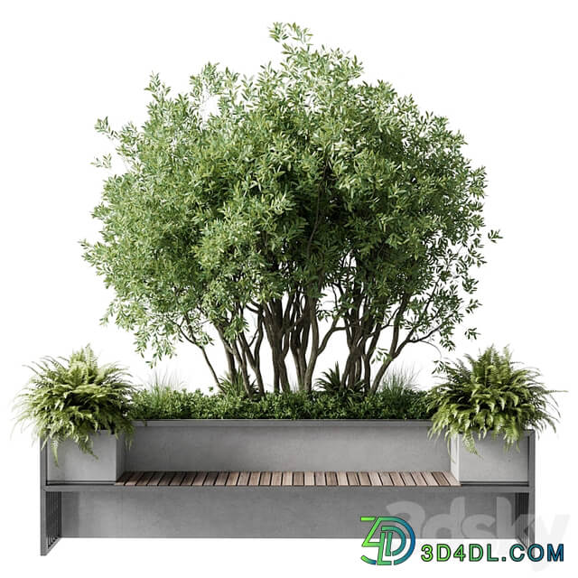 Urban Environment Urban Furniture Green Benches With tree 41