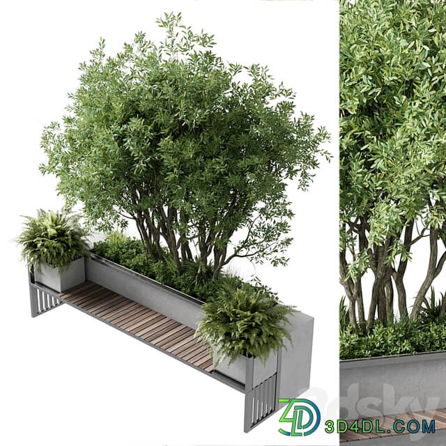 Urban Environment Urban Furniture Green Benches With tree 41