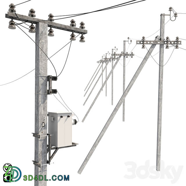 Concrete electricity transmission poles with wires