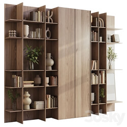 wooden Shelves Decorative With Plants and Book Wooden Rack 09 