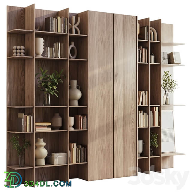 wooden Shelves Decorative With Plants and Book Wooden Rack 09