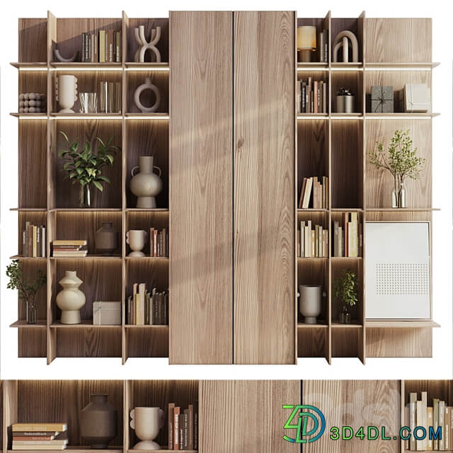 wooden Shelves Decorative With Plants and Book Wooden Rack 09