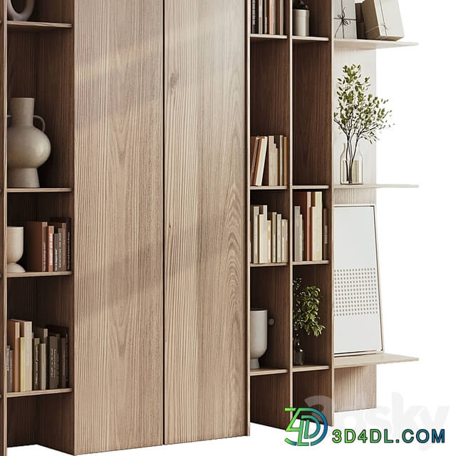 wooden Shelves Decorative With Plants and Book Wooden Rack 09