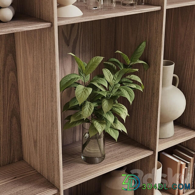 wooden Shelves Decorative With Plants and Book Wooden Rack 09