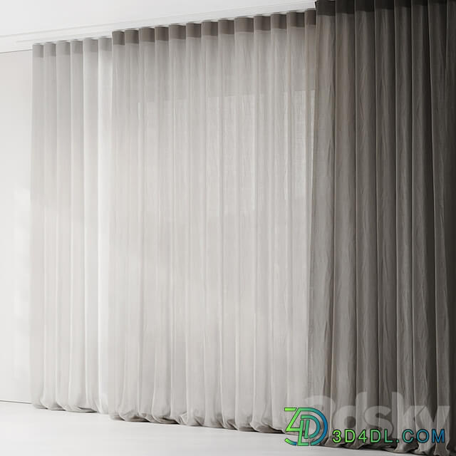 Curtains with folds on the floor of fine linen on the ceiling cornice