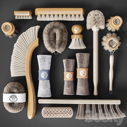 A set of towels and brushes for the bathroom 