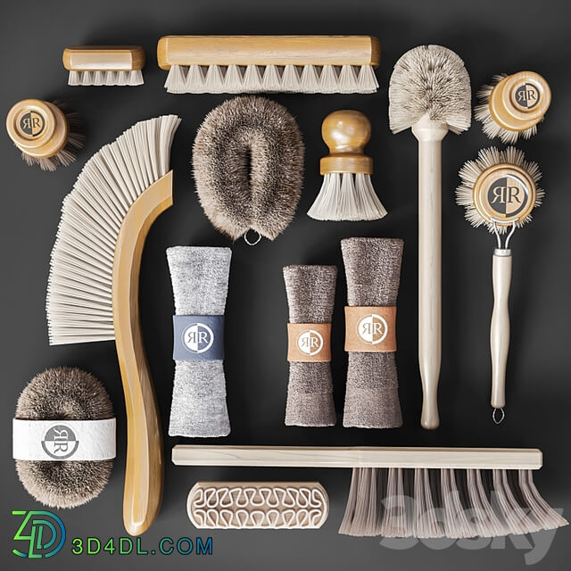 A set of towels and brushes for the bathroom