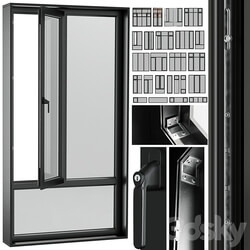 open window & close metal window with metal & leather blinds 