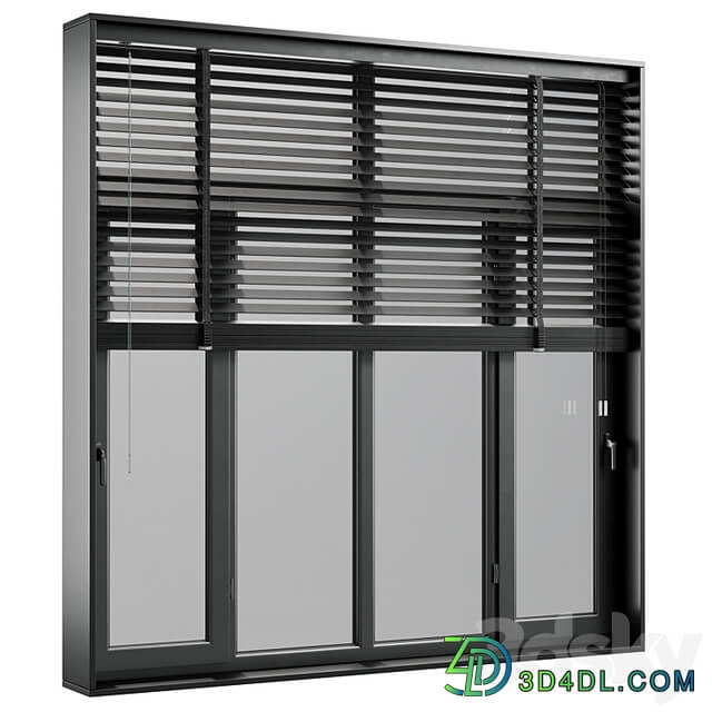 open window & close metal window with metal & leather blinds