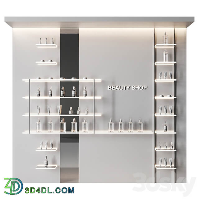 Glowing shelves for a cosmetics store