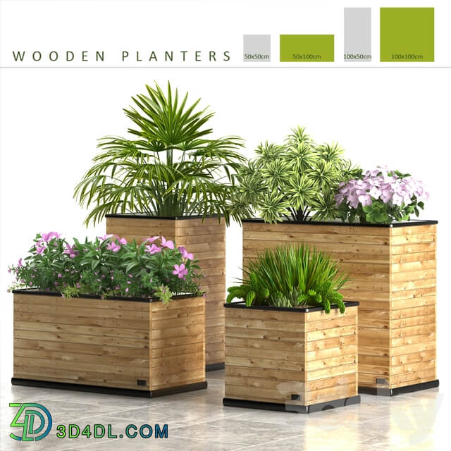 PLANTS 58 WOODEN PLANTERS 3D Models