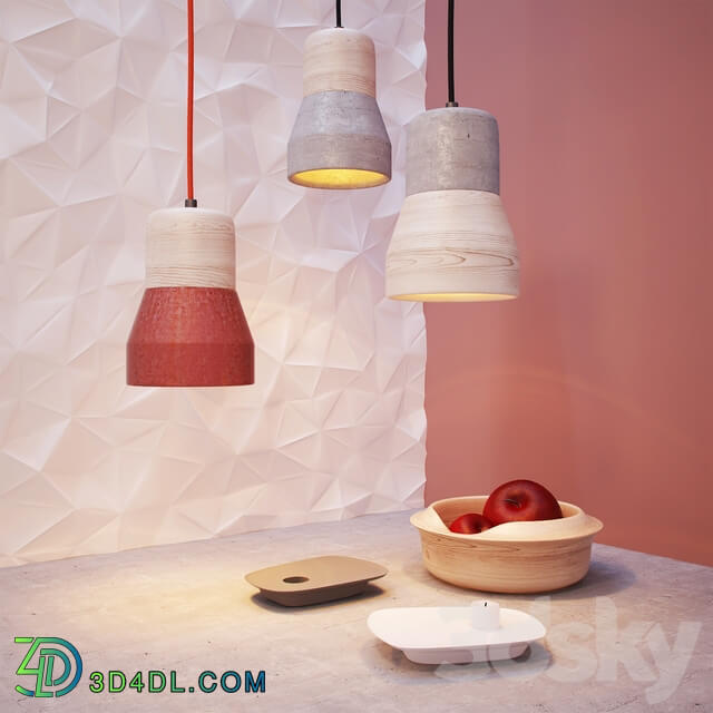 Cement wood lamp amp decor Pendant light 3D Models