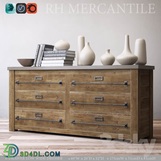 Sideboard Chest of drawer MERCANTILE 6 DRAWER LOW WIDE DRESSER