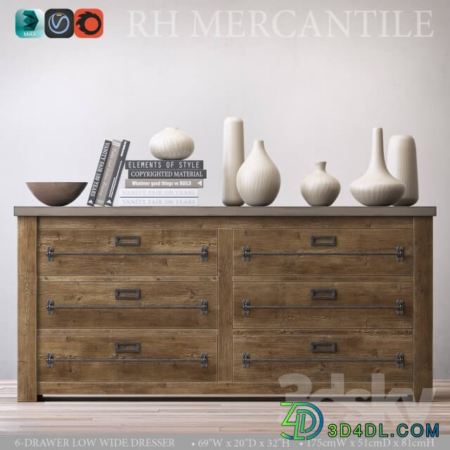 Sideboard Chest of drawer MERCANTILE 6 DRAWER LOW WIDE DRESSER