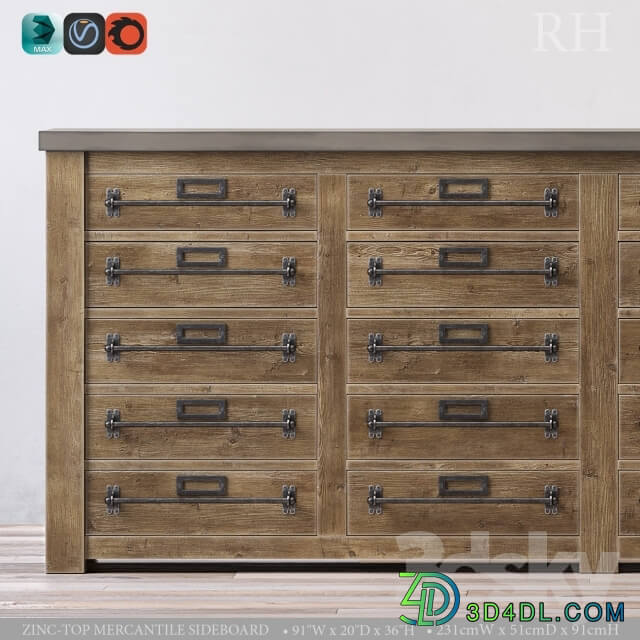 Sideboard Chest of drawer ZINC TOP MERCANTILE SIDEBOARD