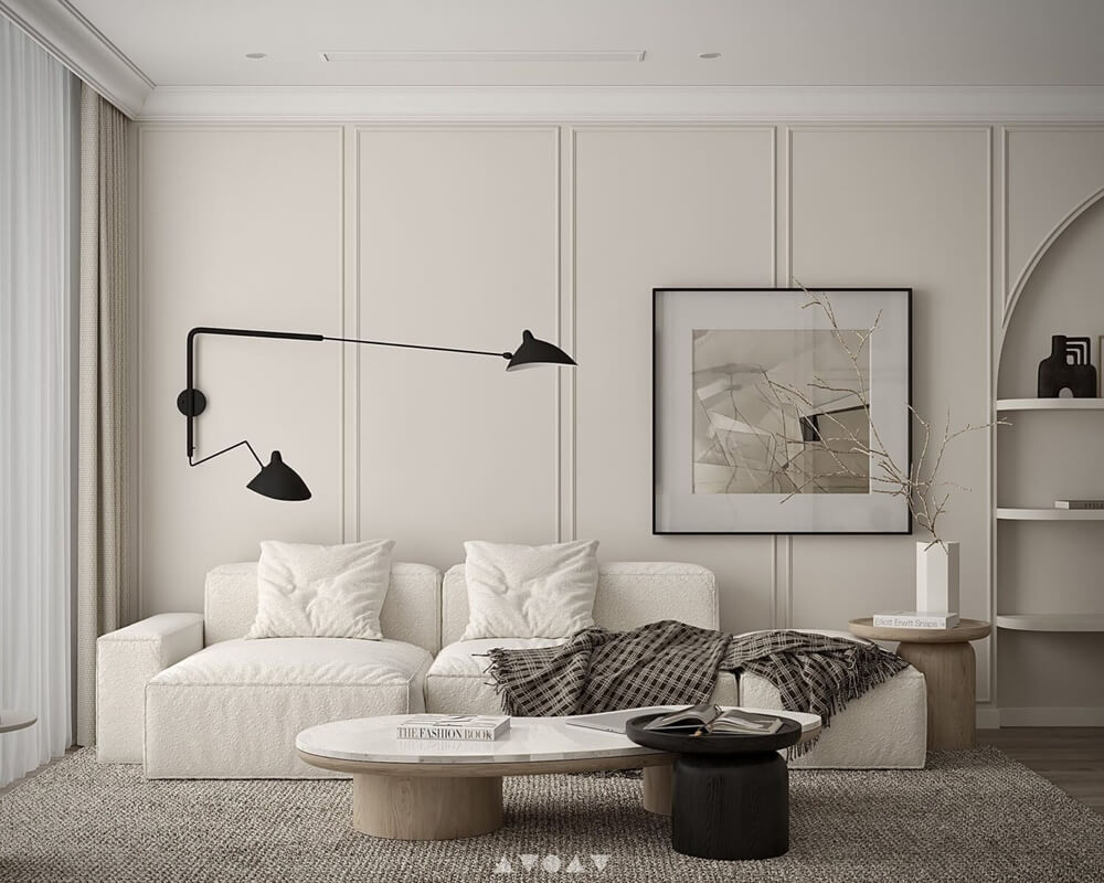  3D Living Room - Kitchen Interior By Nghiem Thuy Linh