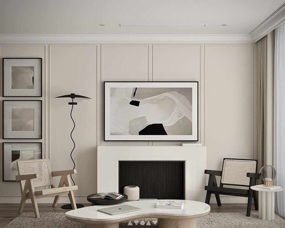  3D Living Room - Kitchen Interior By Nghiem Thuy Linh