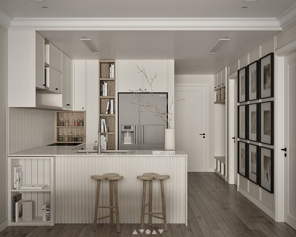  3D Living Room - Kitchen Interior By Nghiem Thuy Linh