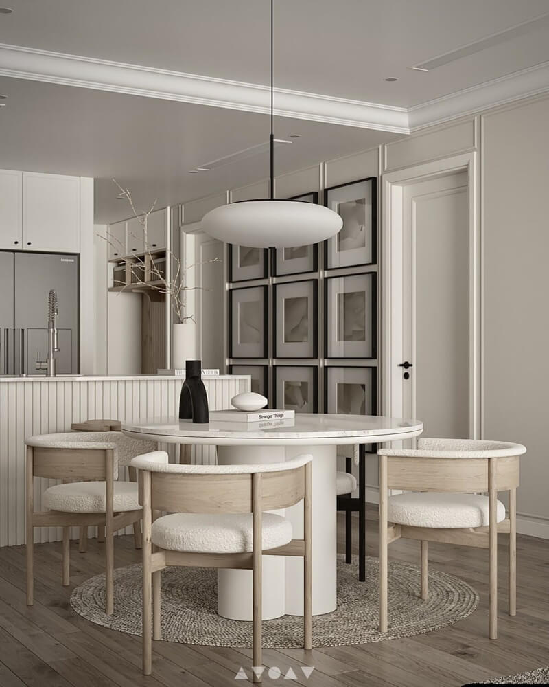 3D Living Room - Kitchen Interior By Nghiem Thuy Linh