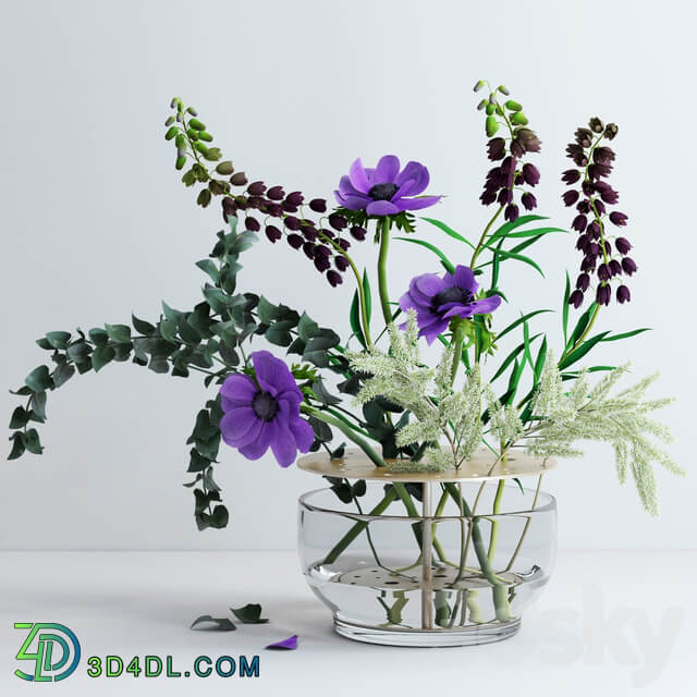 Bouquet in Ikebana vase 3D Models
