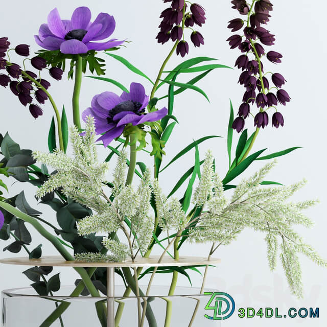 Bouquet in Ikebana vase 3D Models