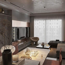 13184. 3D Living Room - Kitchen Interior Model Download by Hoang Dao Ngoc 